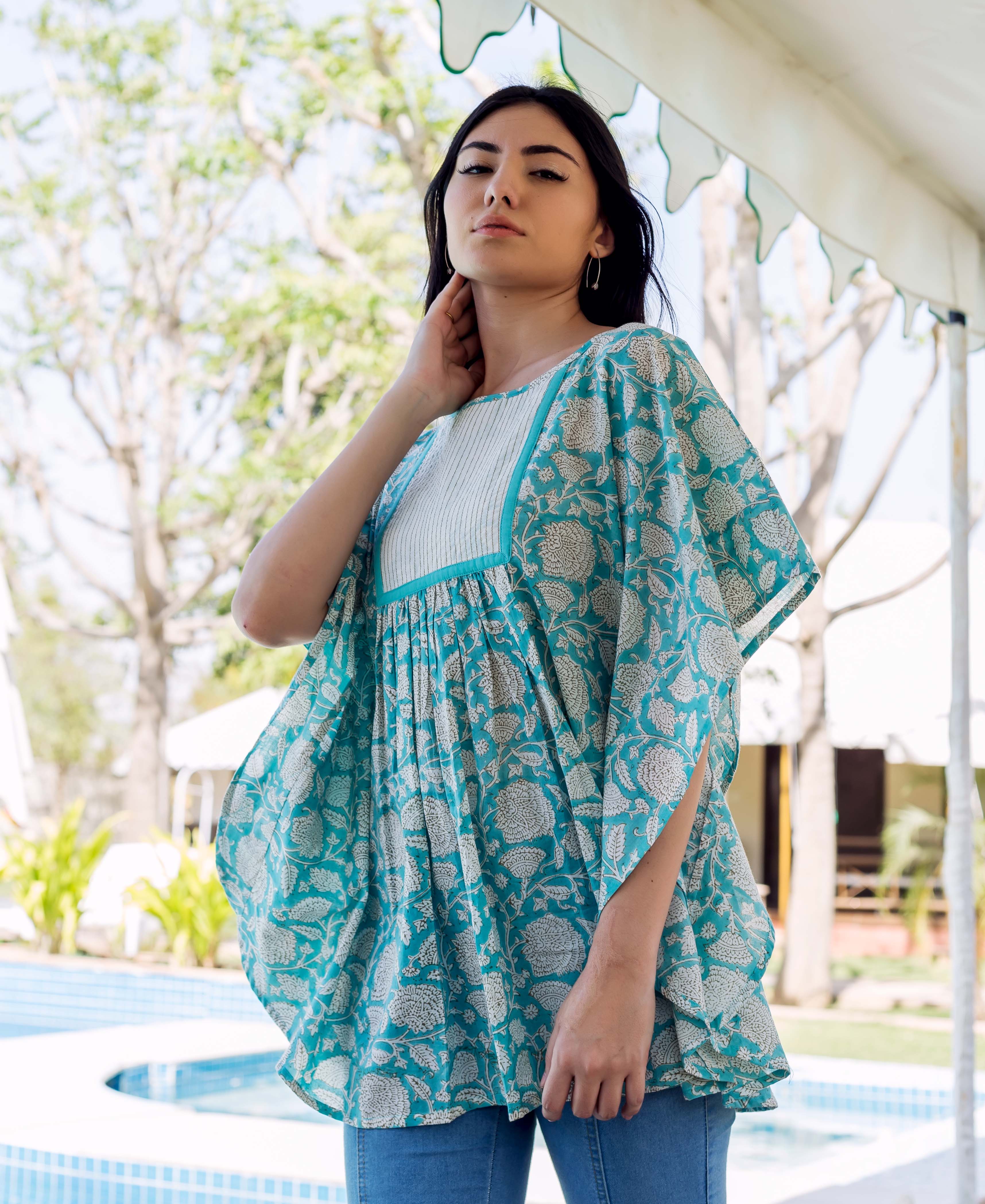 Sea Blue Printed Kaftan Top – MISSPRINT